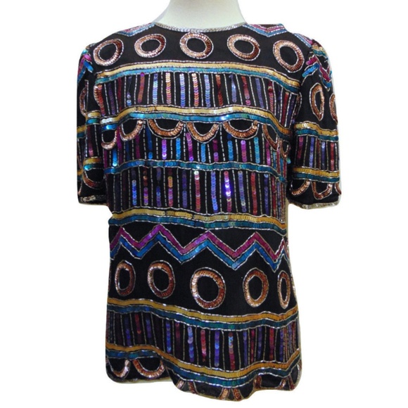 Laurence Kazar Tops - Vintage Laurence Kazar Sequin Evening Top Sz S